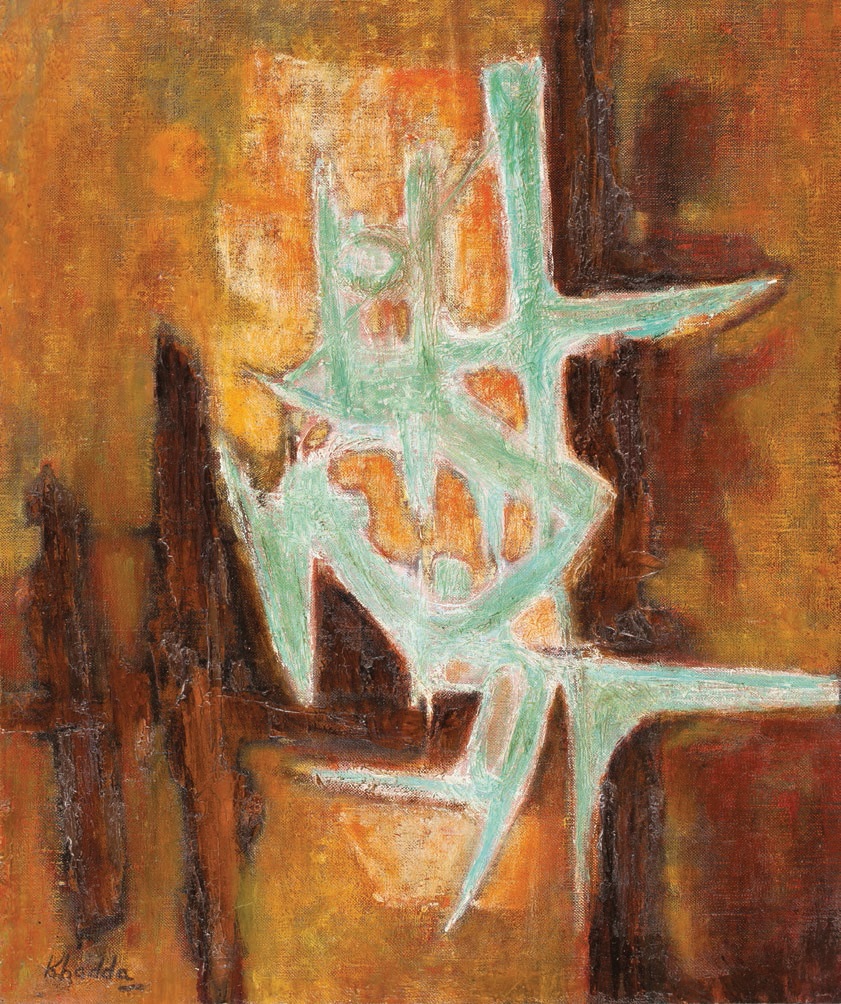 Mohammed Khadda (Algeria), “Abstraction vert (Green Abstraction)” (1969, oil on canvas), 21 ¼ inches by 17 ¾ inches, collection of the Barjeel Art Foundation, Sharjah, UAE