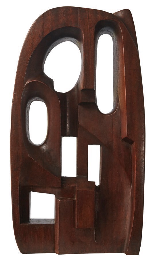 Saloua Raouda Choucair (Lebanon), “Interform” (1960, wood), 23 ⅝ inches by 12 ⅝ inches by 4 ½ inches, collection of the Barjeel Art Foundation, Sharjah, UAE
