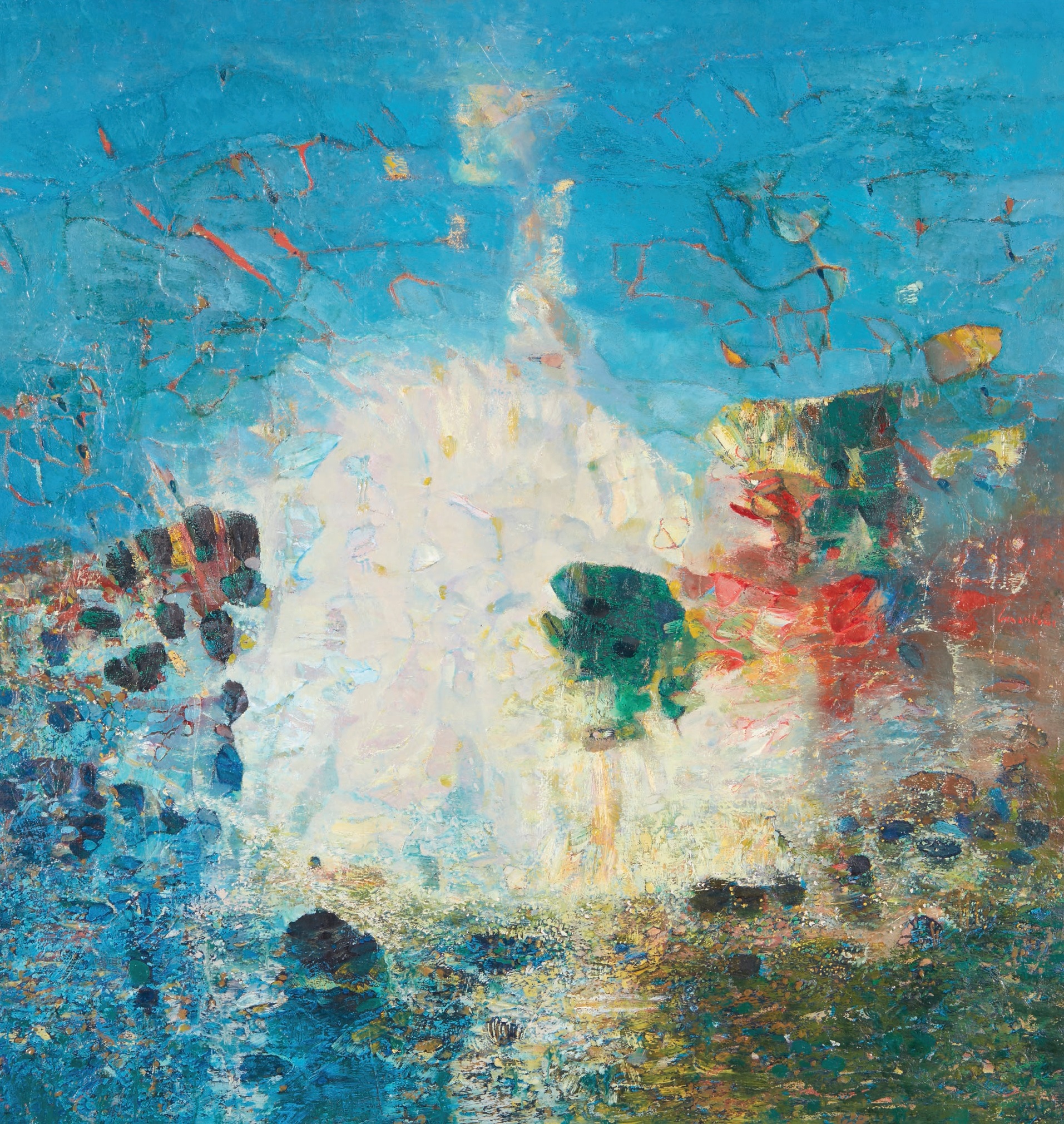 Abdallah Benanteur (Algeria), “To Monet, Giverny” (1983, oil on canvas), 47 ¼ inches by 47 ¼ inches, collection of the Barjeel Art Foundation, Sharjah, UAE
